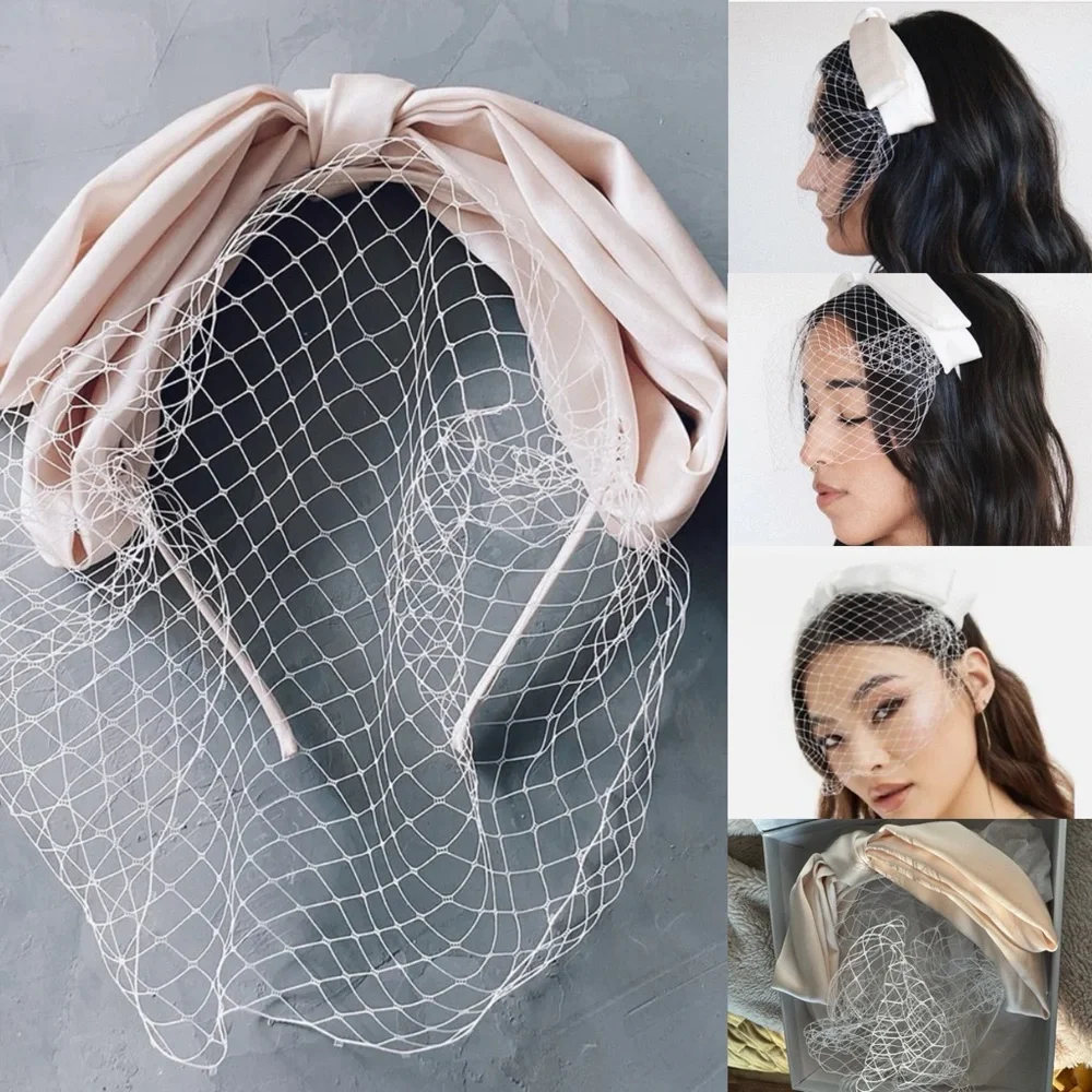 New Kristin Ess ivory veil headband box wedding vintage inspired bow